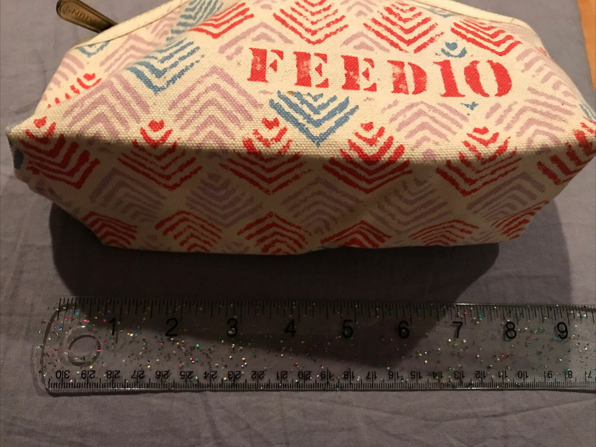 Canvas Makeup Bag Purse with Folk Print - Zippered Cosmetic Organizer