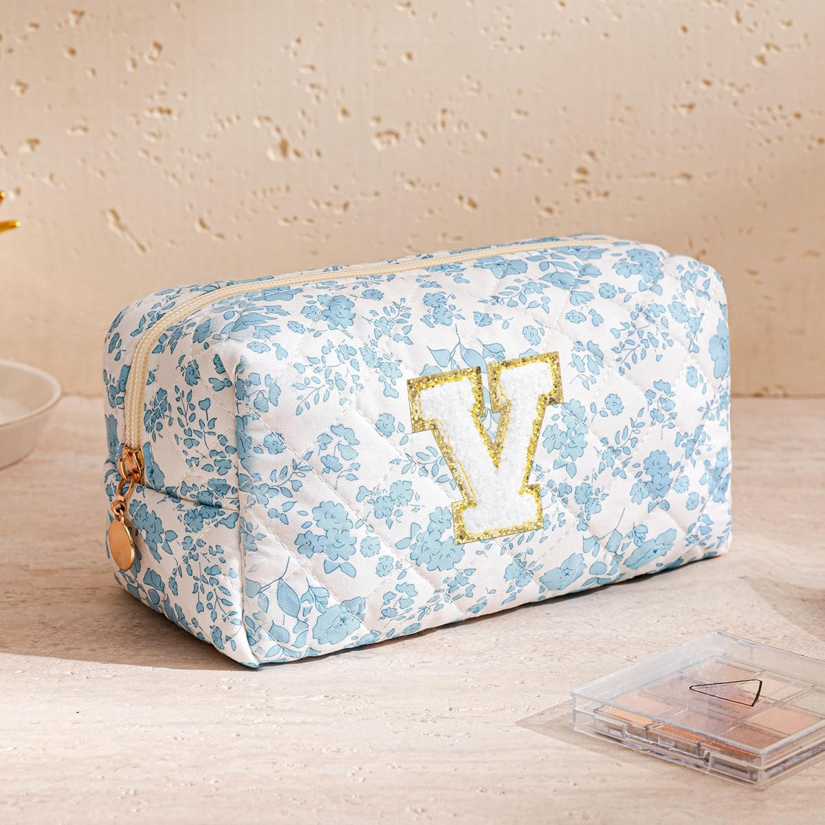 Personalized Makeup Bag for Women - Quilted Travel Cosmetic Organizer