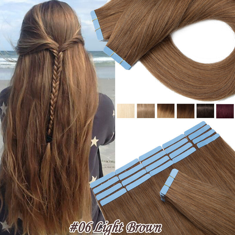 Full Head Skin Weft Tape-In Hair Extensions - Remy Human Hair, Thick & Natural