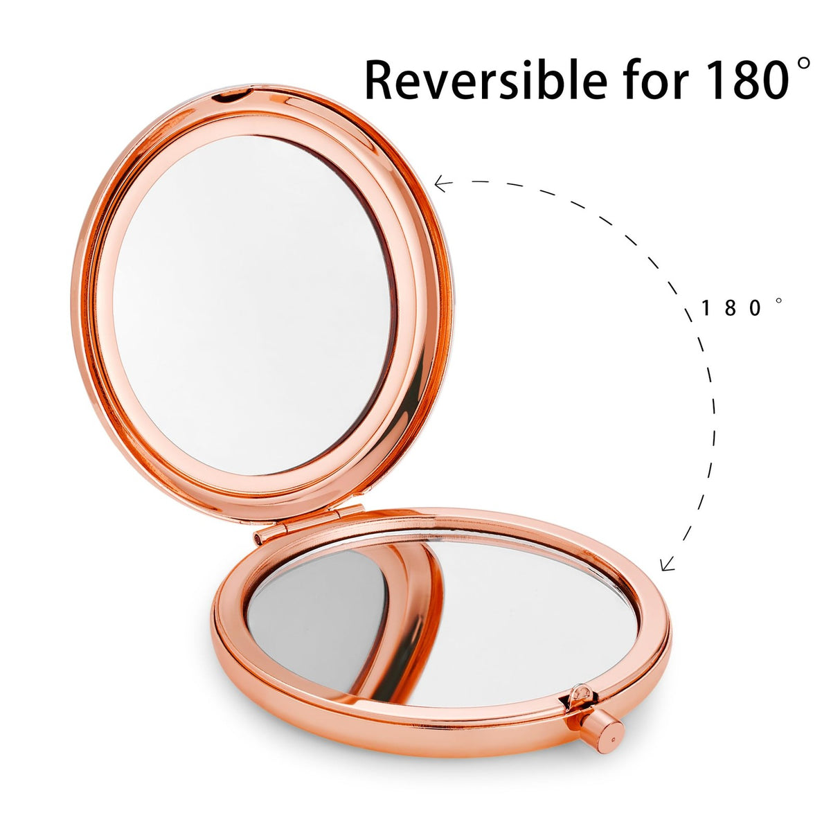 Pocket Travel Makeup Mirror with 1X & 2X Magnification - Compact Metal Round Shell