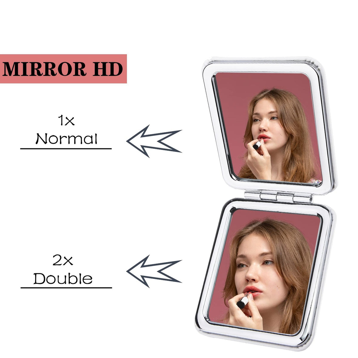 Compact Makeup Mirror Double-Sided with PU Leather Cover - Portable Handheld Reflection
