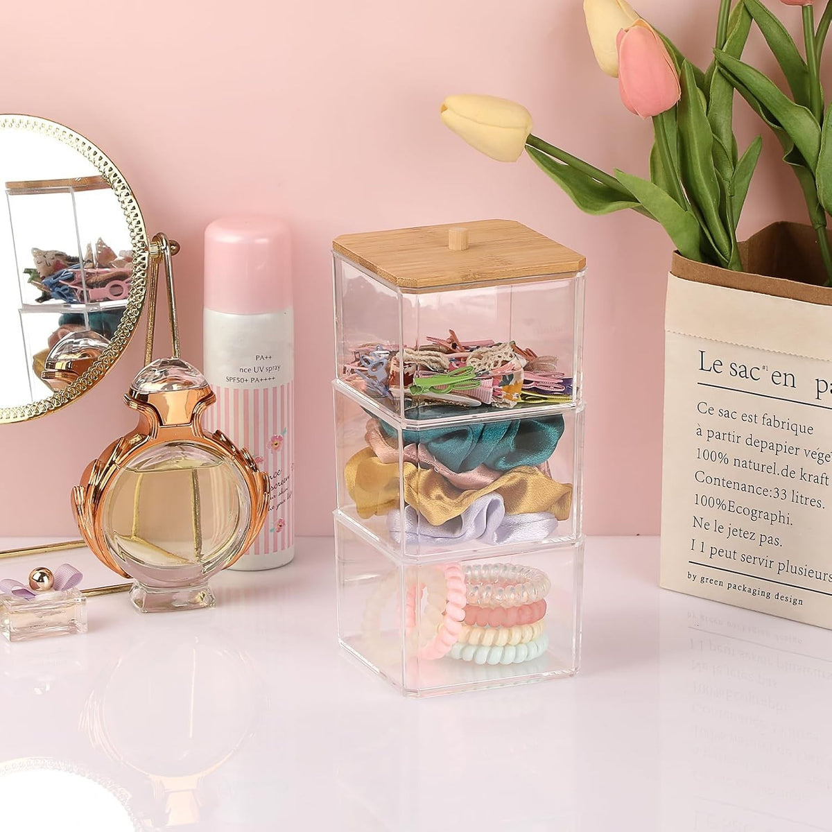Clear Acrylic Cotton Swab Holder - 3-Tier Bathroom and Office Organizer