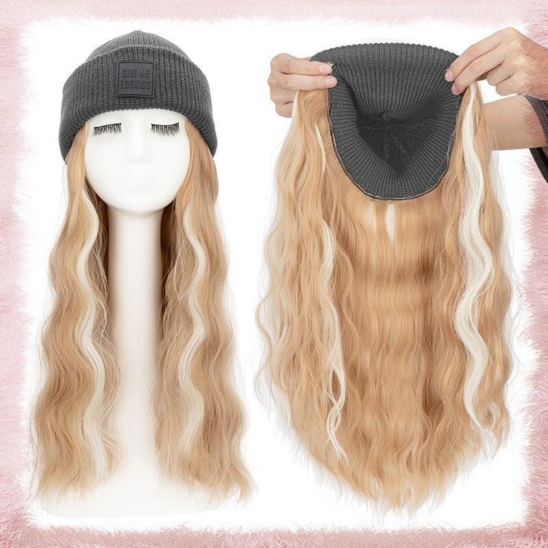 Women Knitted Wavy Wig Winter Beanie Hat - Long Curly Synthetic Hair