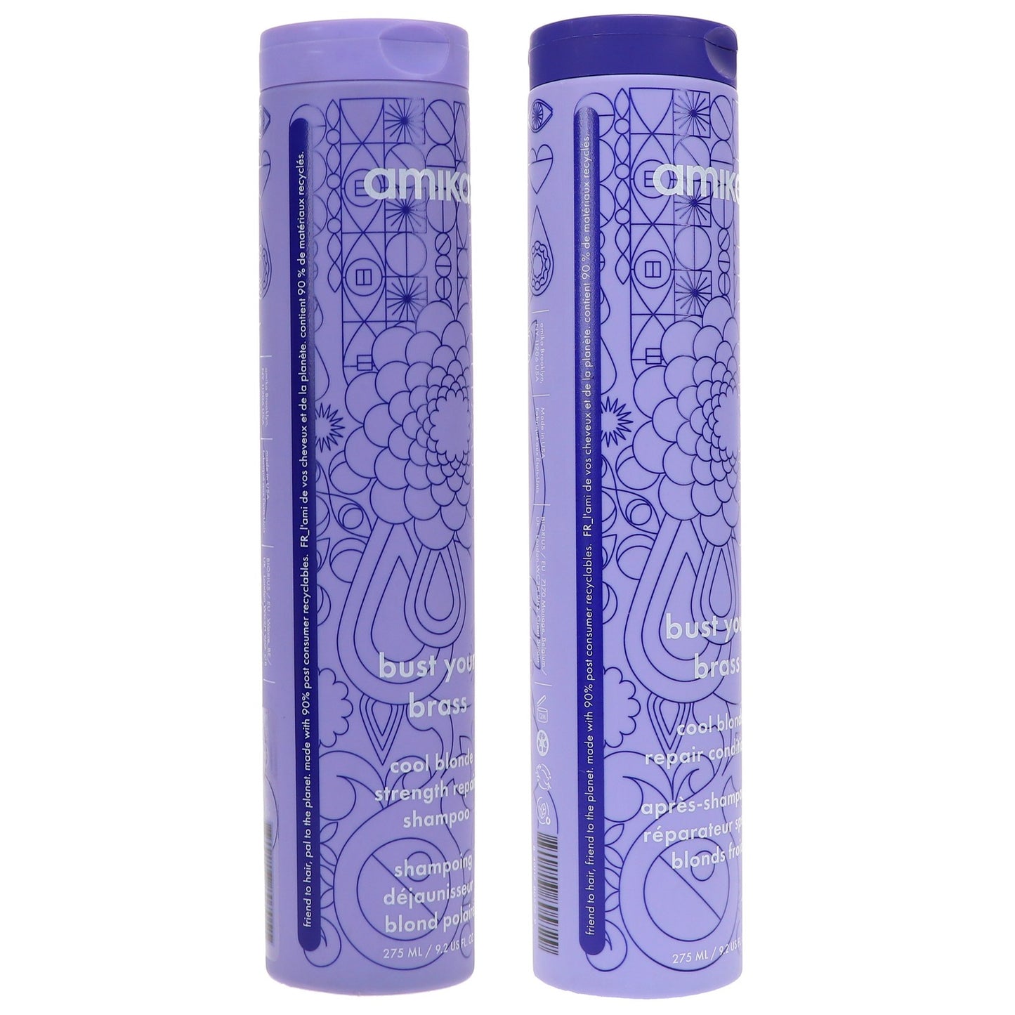 Blonde Hair Purple Shampoo & Conditioner Set - Amika Bust Your Brass 9.2 oz