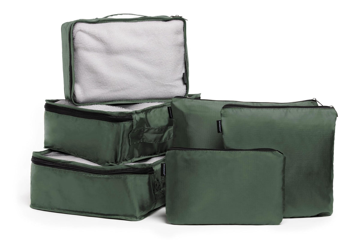 Travel Packing Cubes Set - 6 Compression Organizers for Luggage, Olive