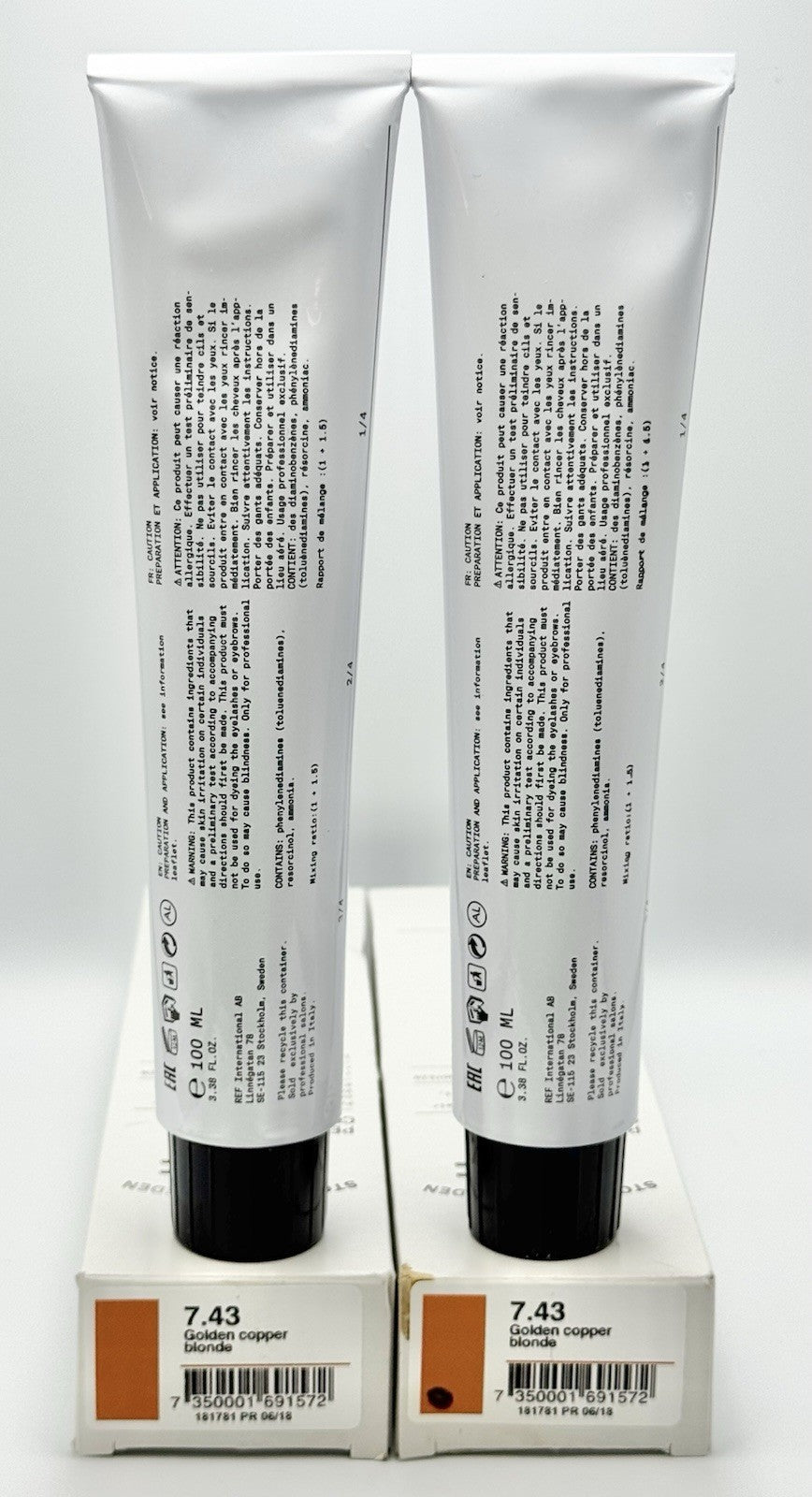 REF Professional Anti-Aging Hair Color 7.43 Golden Copper Blonde - 2x