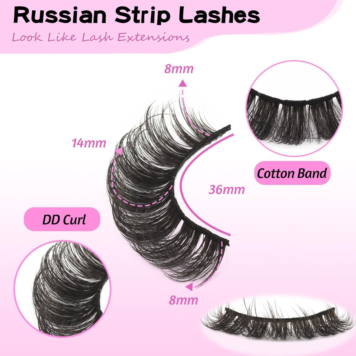 Russian Curl False Eyelashes 10 Pairs Vegan Wispy Strip Lashes for Makeup & Cosplay