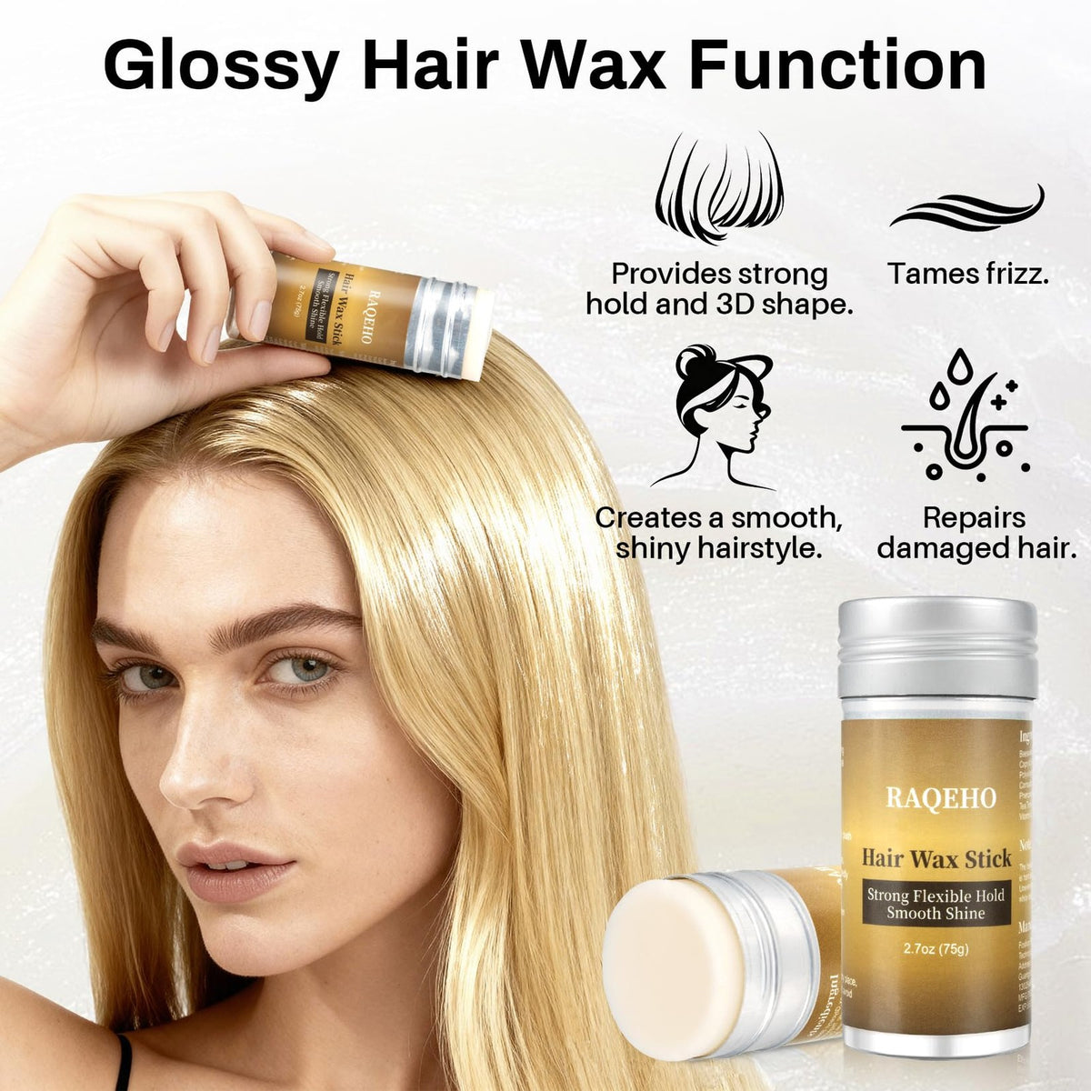 Hair Wax Stick for Styling and Frizz Control - Glossy Slick Back, 2.7oz