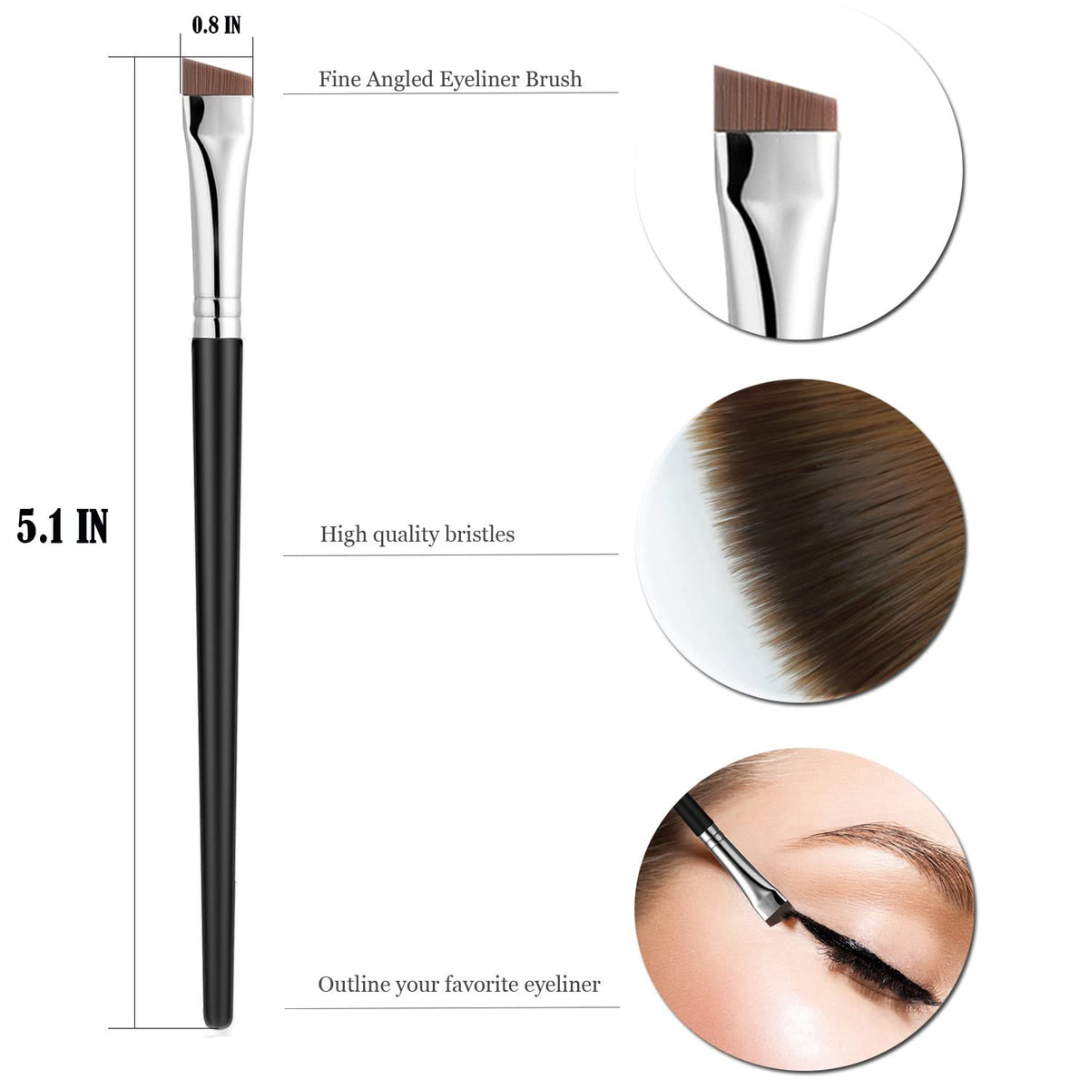 Eyeliner Brush Set - Fine Angled & Precision Gel Eyeliner Makeup Tools (3 Pack)