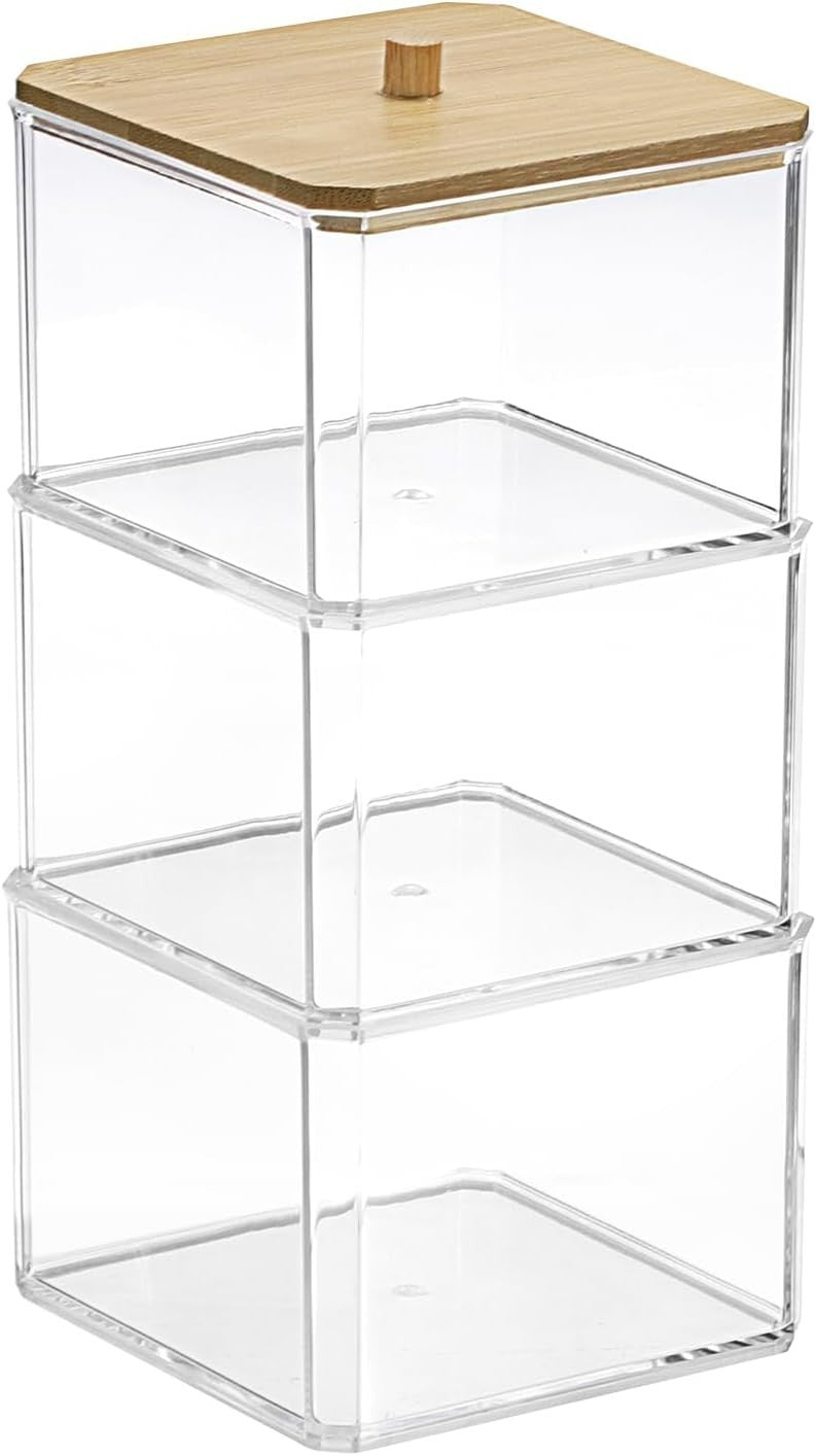Clear Acrylic Cotton Swab Holder - 3-Tier Bathroom and Office Organizer