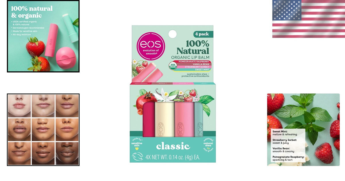 Organic Lip Balm 4-Pack - Hypoallergenic & All-Day Hydration
