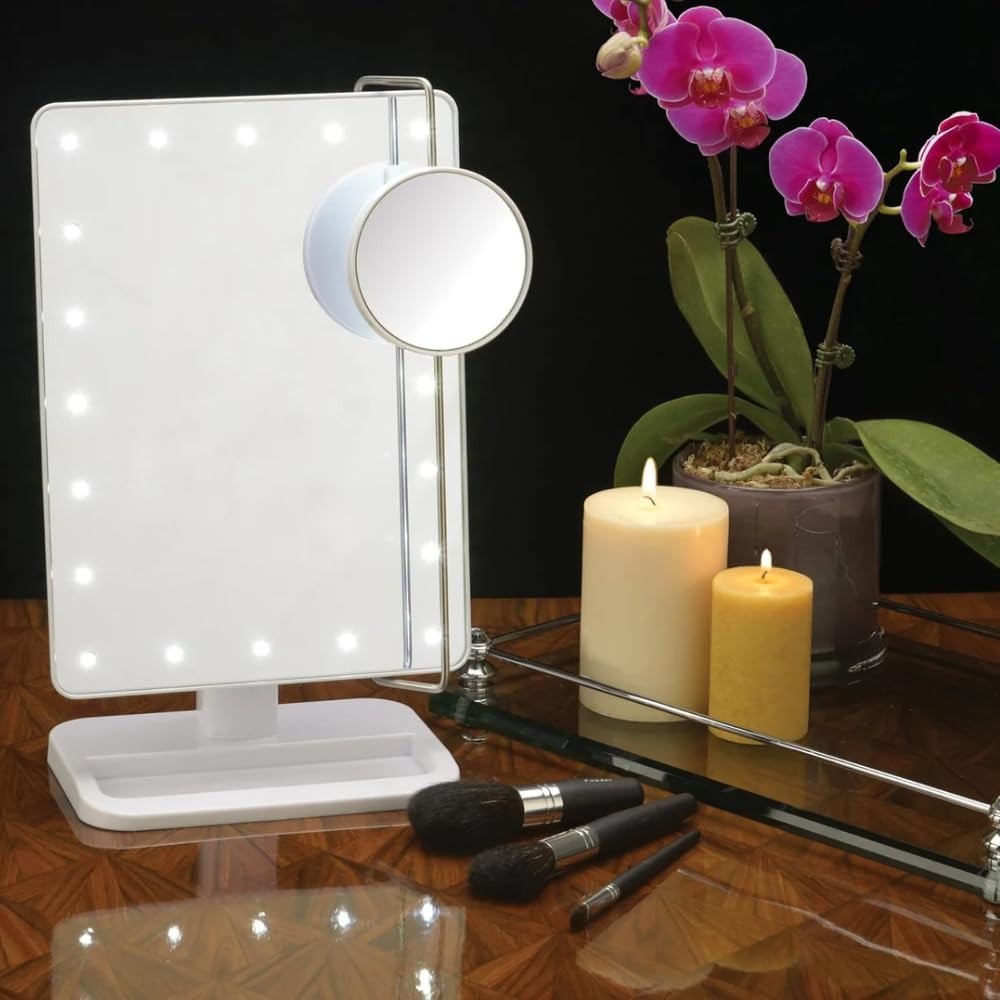 Lighted Tabletop Mirror with 10X Magnification for Makeup & Grooming