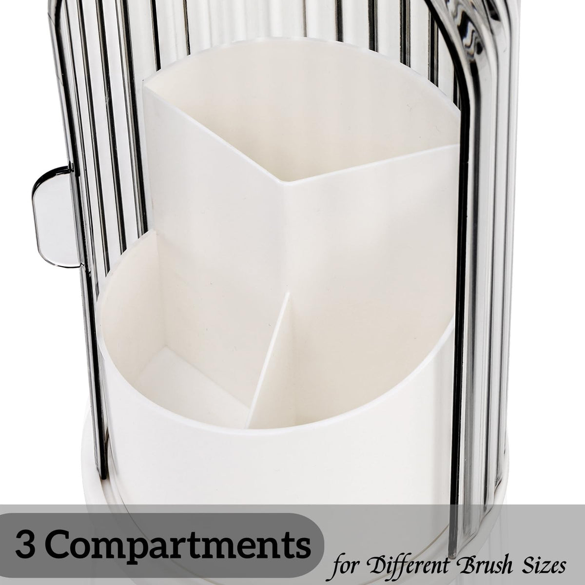 Rotating Clear Makeup Brush Organizer with Lids - Dustproof & Space-Saving