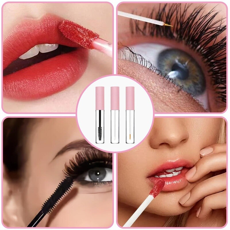 3 Pack 10ml Clear Refillable Cosmetic Tubes with Wands - Leak-Proof Makeup Containers