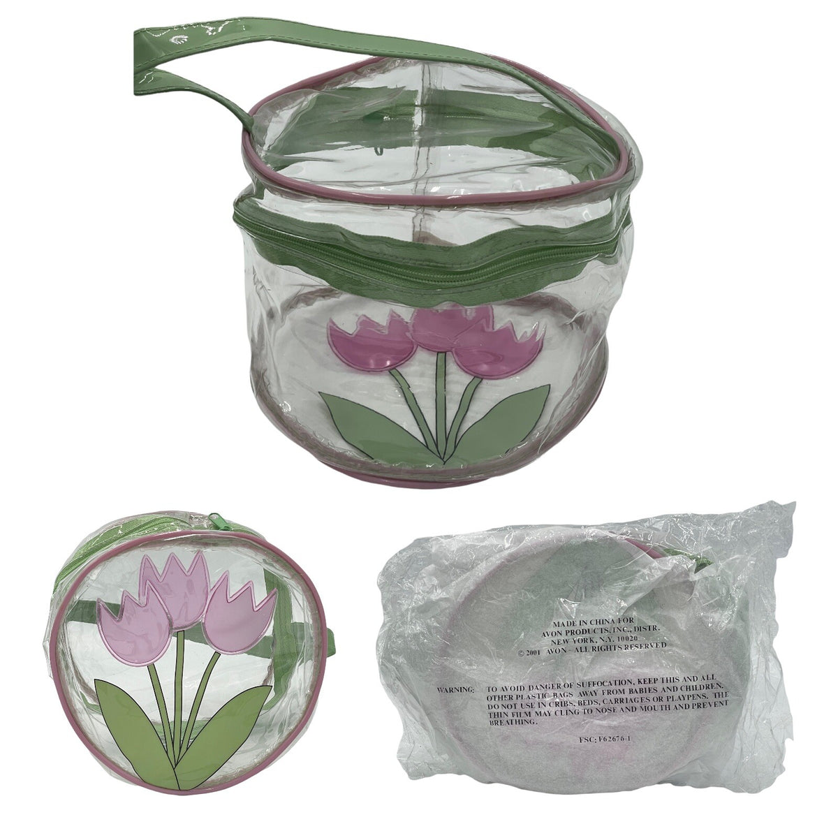 Vintage Floral Clear Cosmetic Gift Bag with Tulip Design - 6 Inch