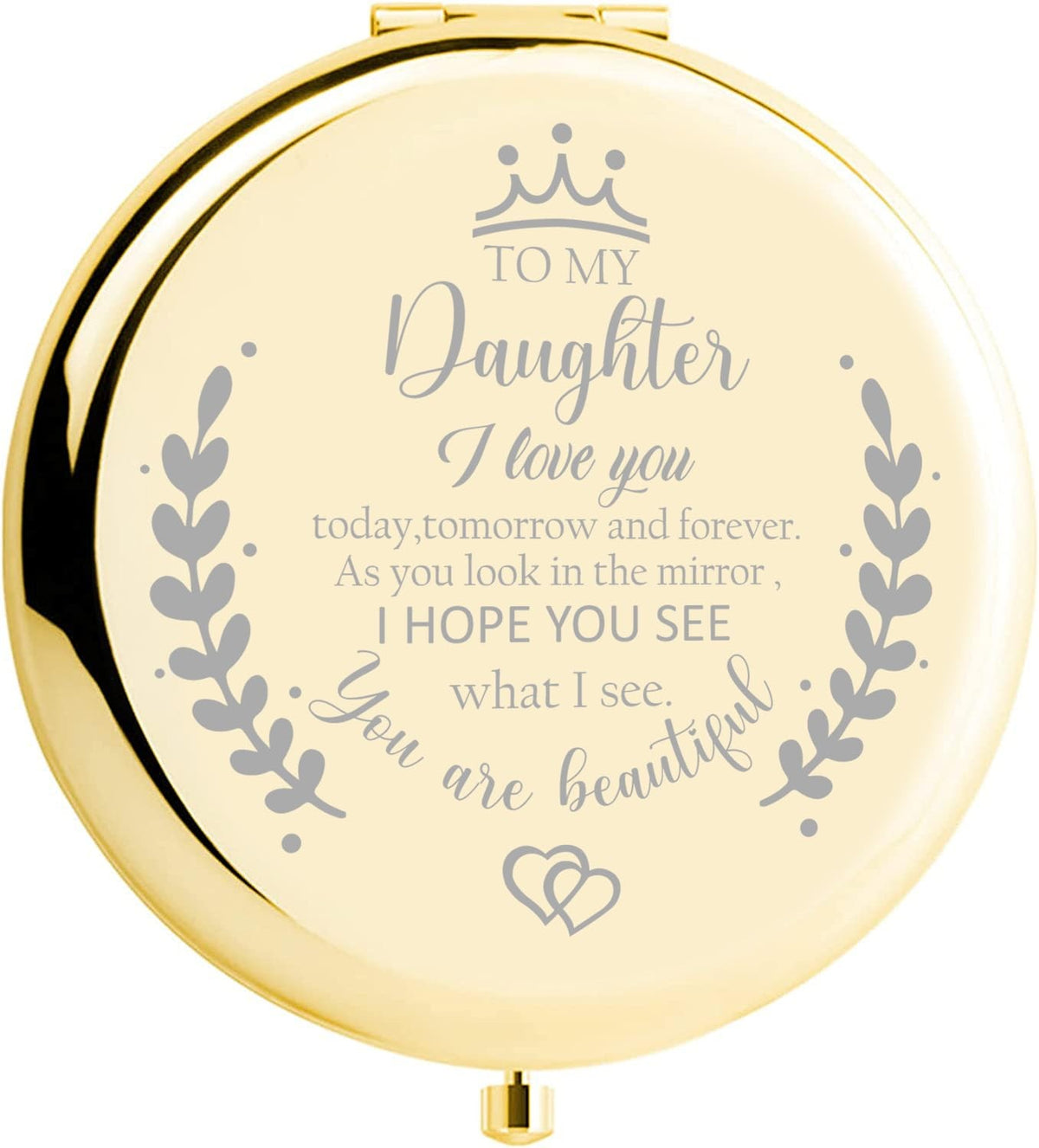 Engraved Compact Makeup Mirror for Daughter - Personalized Gift, Rose Gold, 2X Magnification