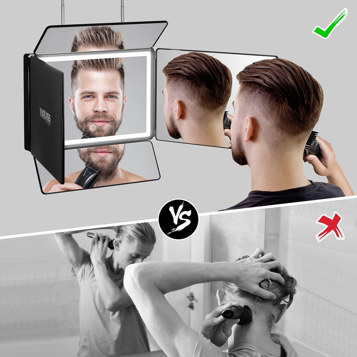 Rechargeable 5-Way Mirror for Hair Cutting & Styling with LED Light