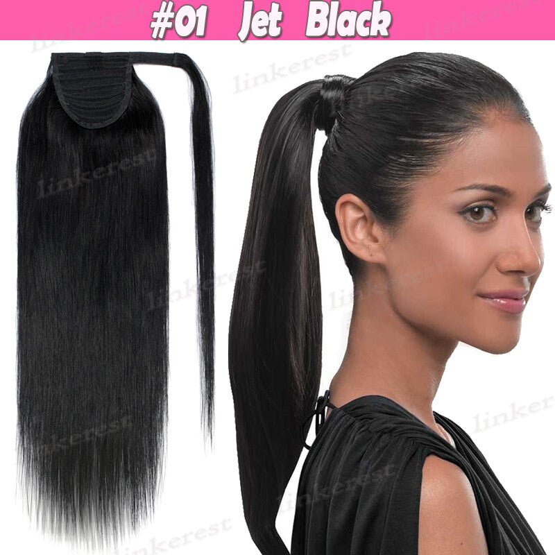 Remy Human Hair Ponytail Extensions Wrap Around Clip-In Hairpiece