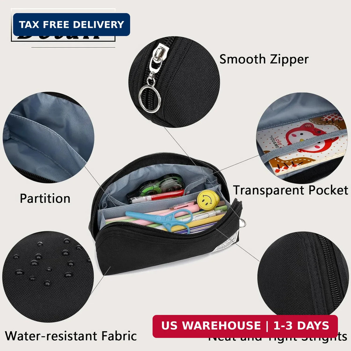 Large Opening Zipper Pencil Case - Portable Stationery Organizer