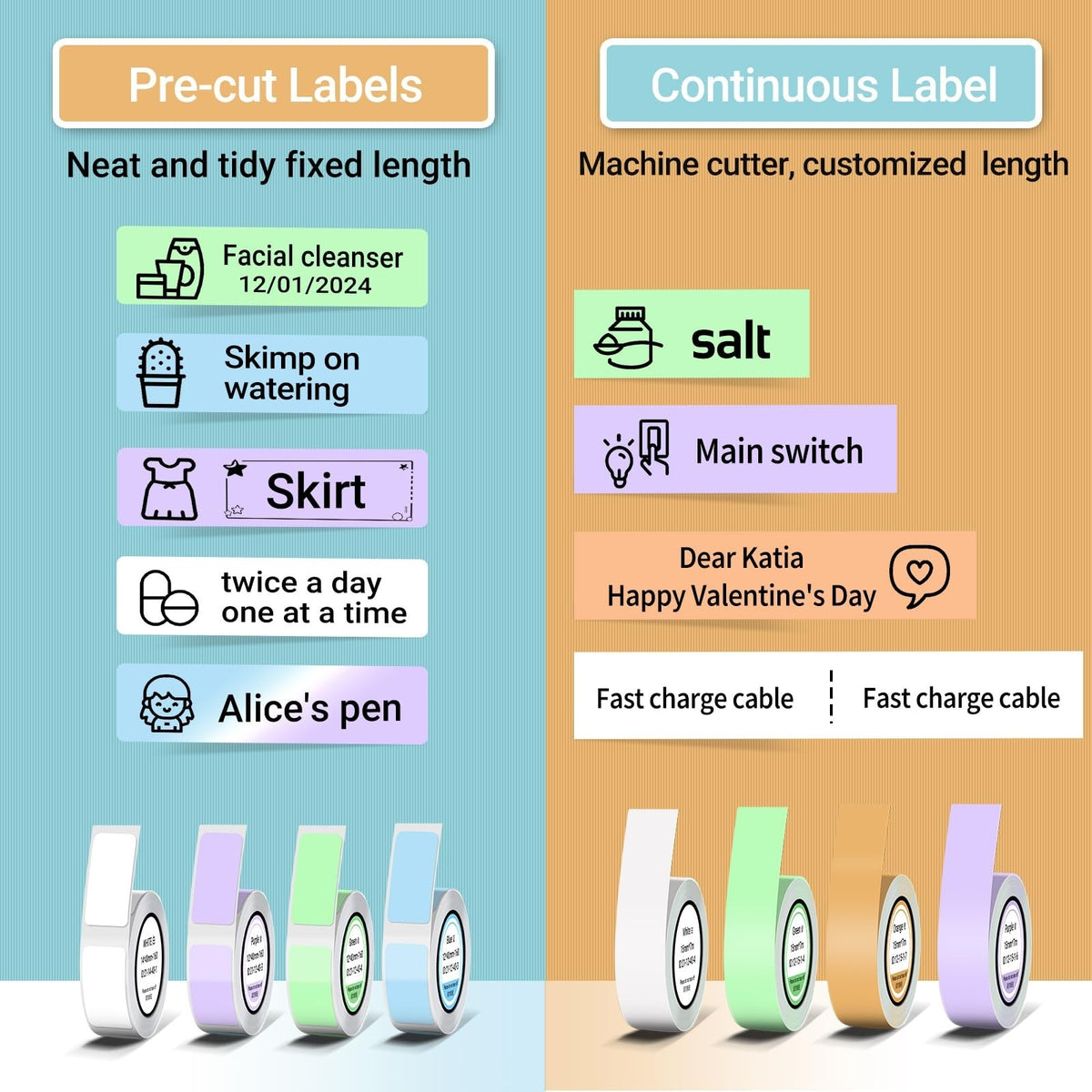 Thermal Label Maker Tape 0.47×1.57 Inch, Eco-Friendly Waterproof Labels - Green, Purple, Blue, 160 Labels/Roll, 3 Rolls
