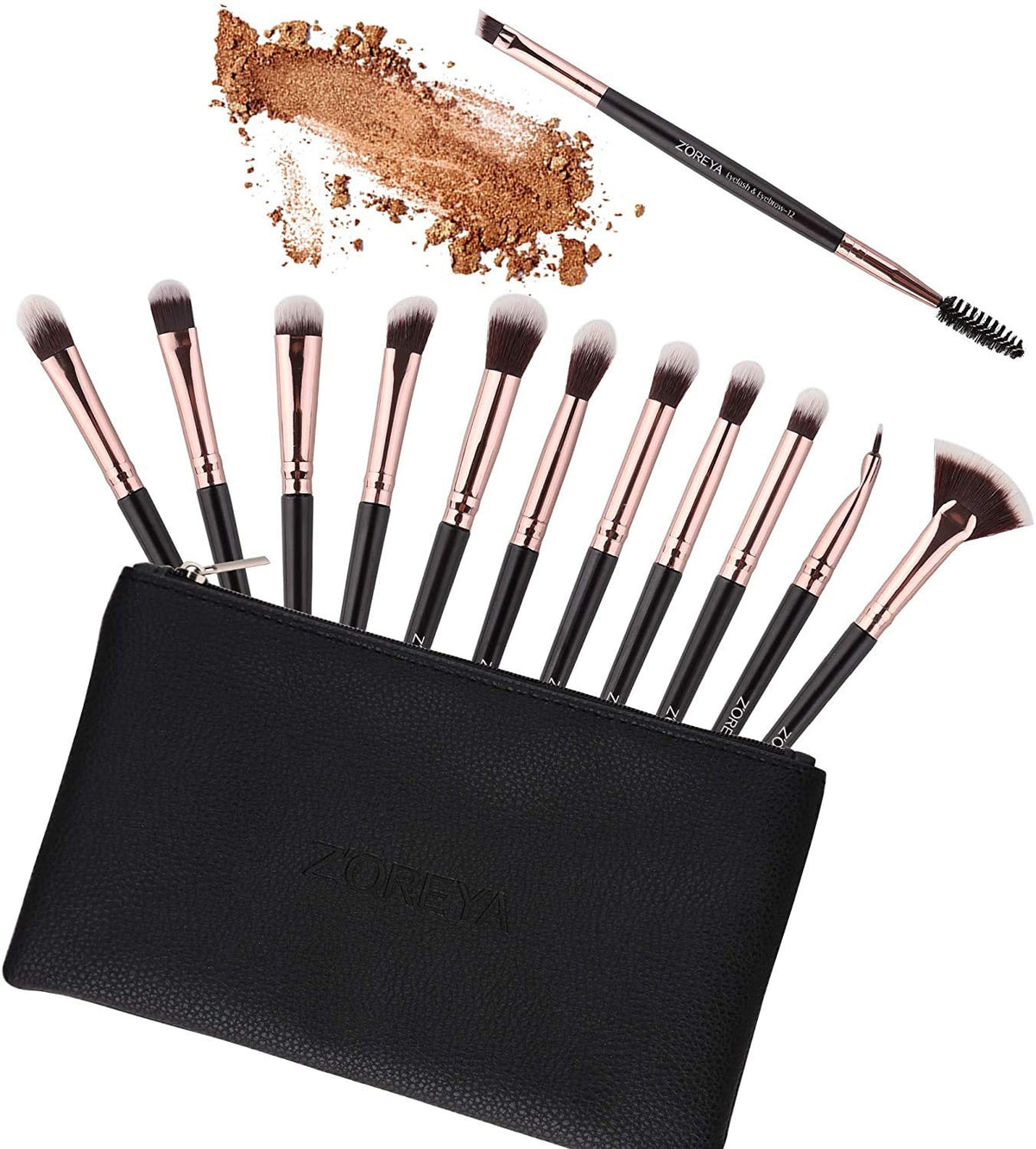 12 Pcs Professional Eye Makeup Brush Set - Black Synthetic Brushes