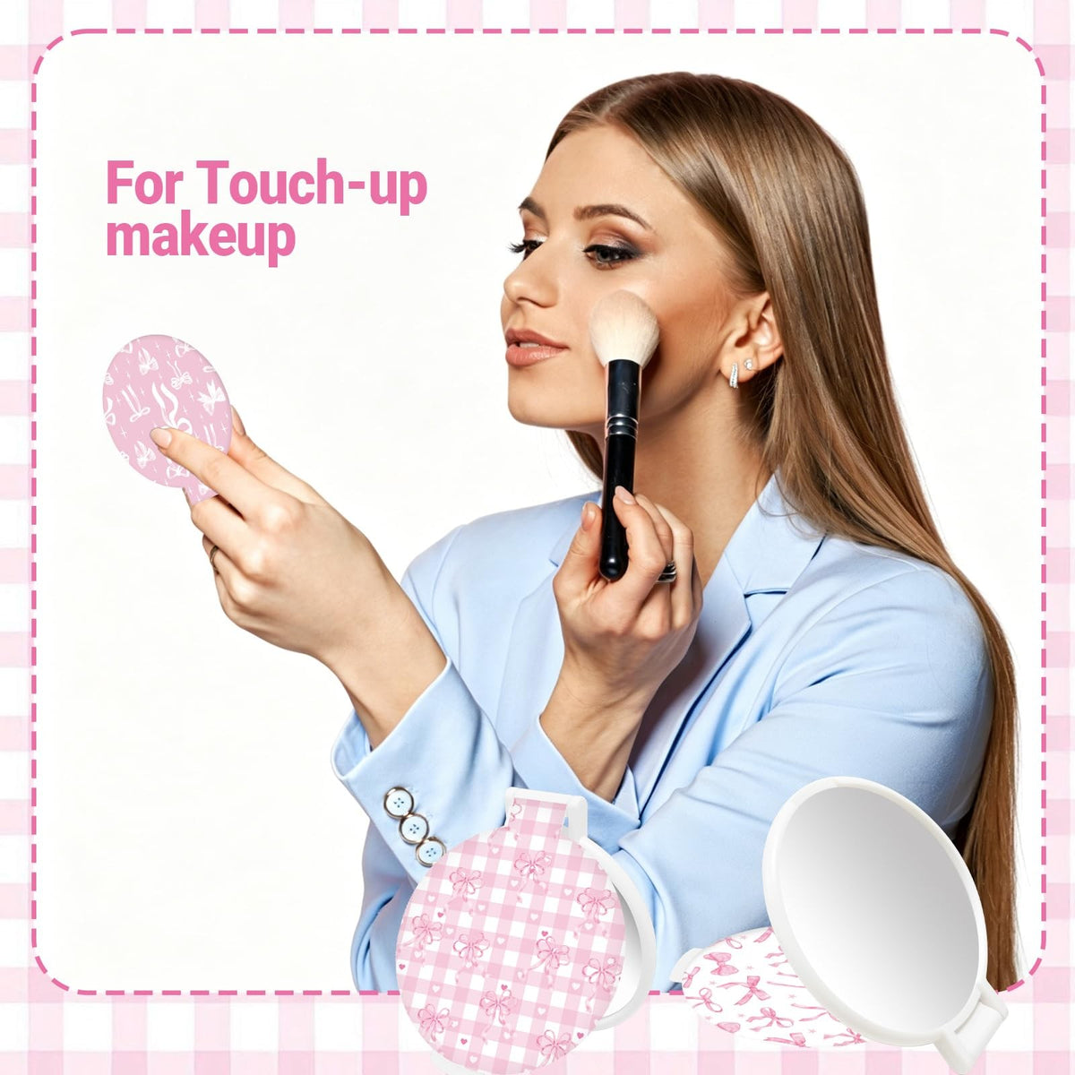 Pink Bow Compact Mirror Set - Small Portable Pocket Makeup Mirrors Bulk 50 pcs