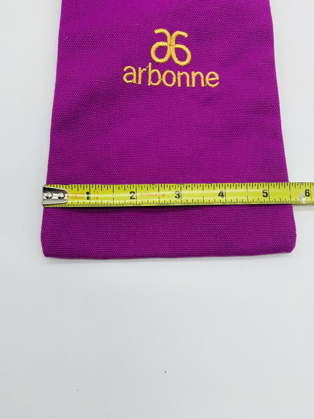 Purple Drawstring Makeup Bag with Gold Embroidery - 9.75x5.5 Inches