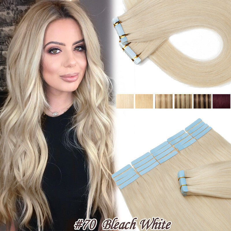 Remy Human Hair Extensions Tape In Seamless Wavy & Straight Full Head Set