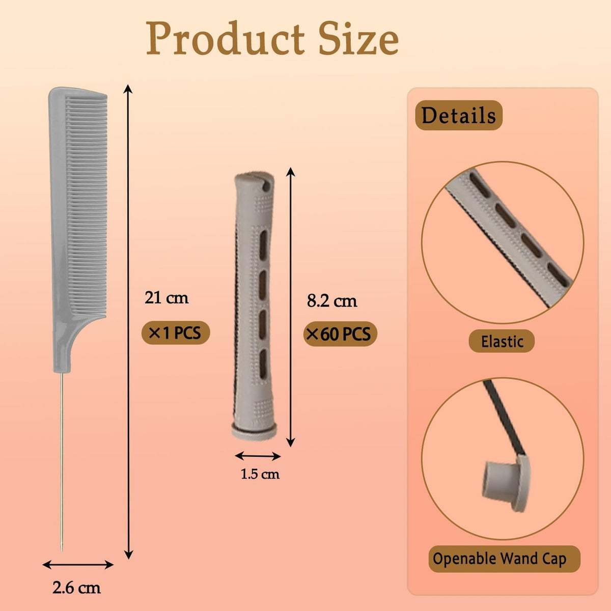 60 Pieces Hair Perm Rods Curlers Set with Comb - Plastic Cold Wave Rollers