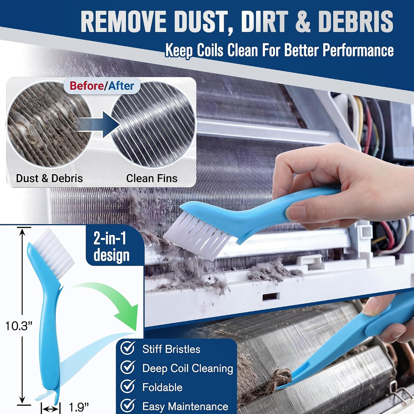 4PCS AC Fin Comb & Coil Cleaning Brush Set - HVAC Fin Straightening & Maintenance Tool