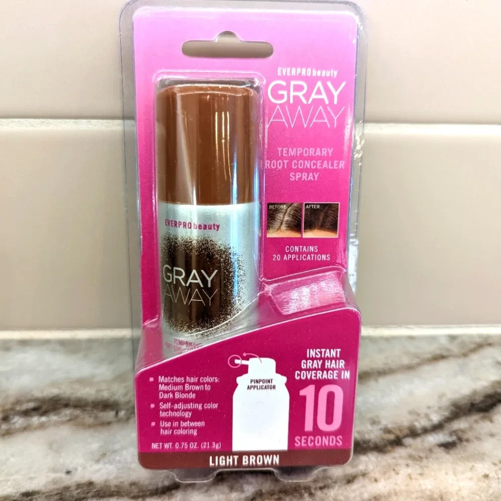 Gray Away Temporary Hair Color Root Concealer Spray - Light Brown (2 Pack)