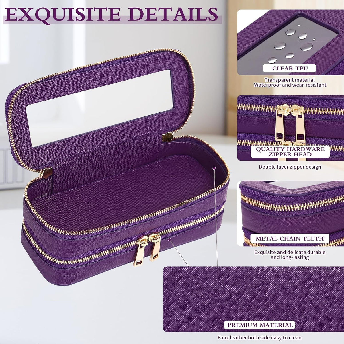 Double Layer Waterproof Makeup Brush Bag with Clear Windows - Travel Organizer