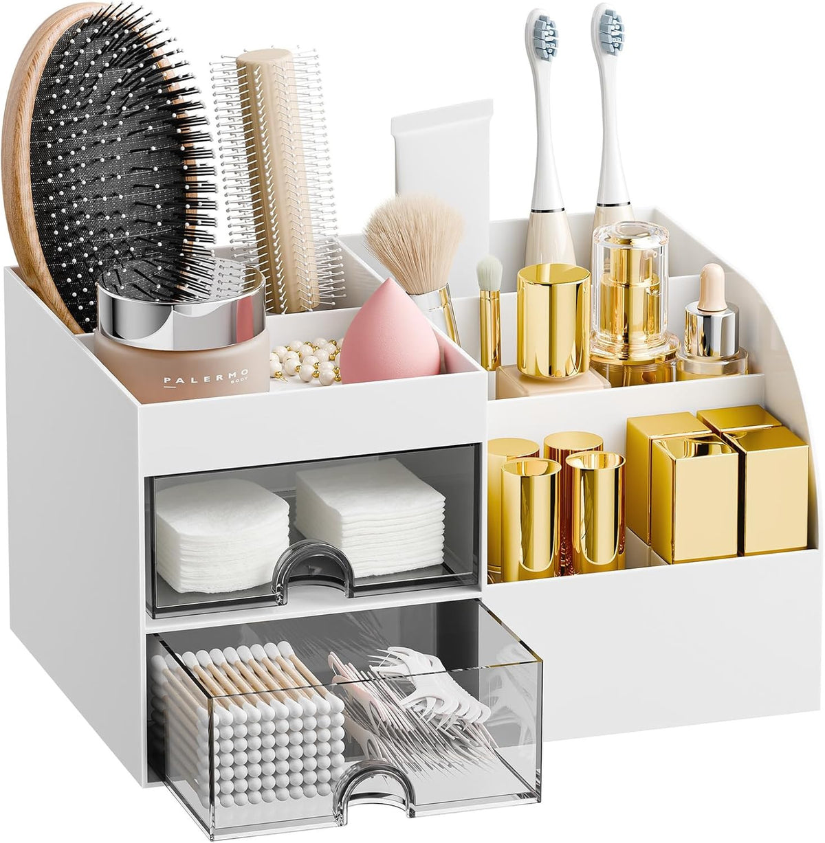 Makeup Organizer with 2 Drawers and Compartments for Vanity and Storage