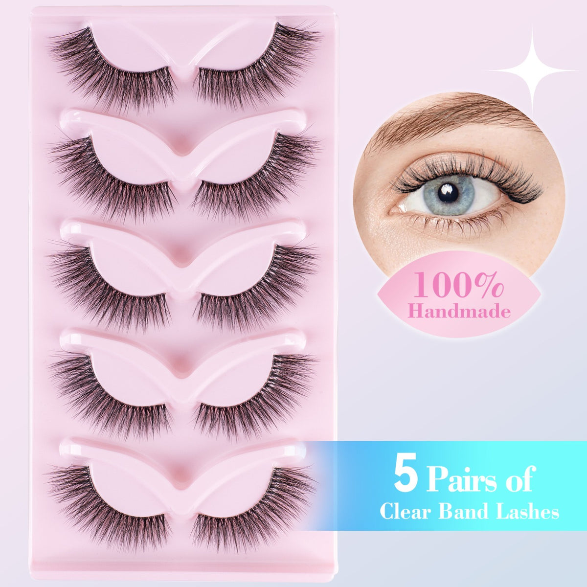 False Eyelashes 10 Pairs Natural Cat Eye Wispy 3D Reusable Cruelty-Free