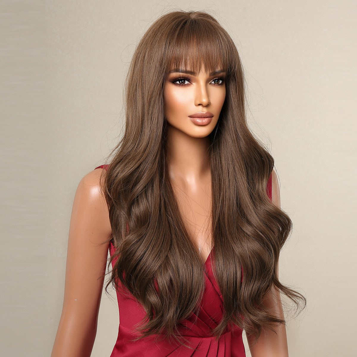 Long Wavy Cosplay Wig with Bangs - Heat Resistant Synthetic Hair