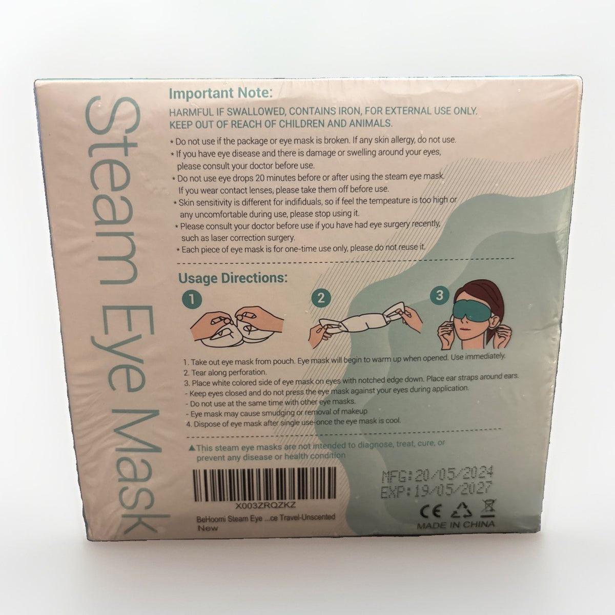 Steam Eye Mask Unscented 20 Pack Self-Heating Disposable Stress & Dry Eye Relief