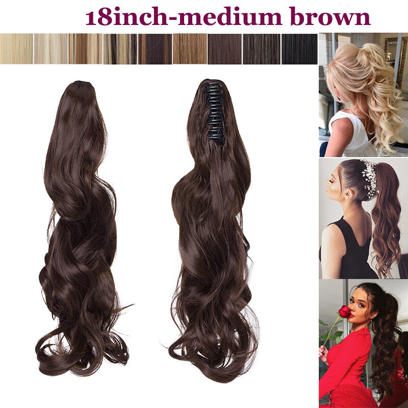 Thick Ponytail Hair Extension with Claw Clip - Wavy Curly Synthetic Hair