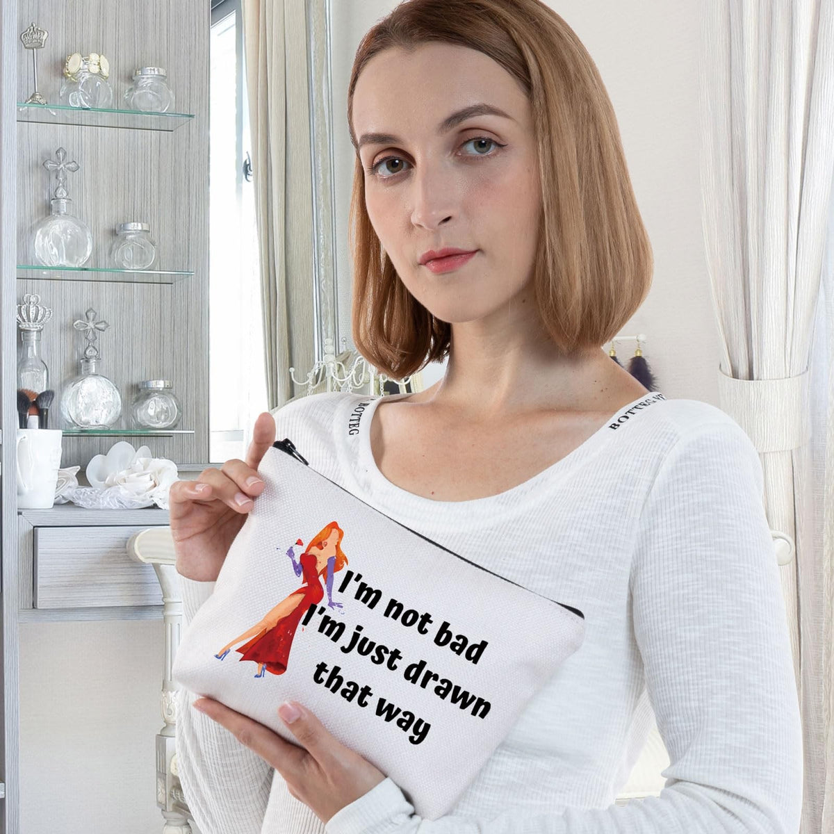 Personalized Jessica Rabbit Cosmetic Bag - Drawn That Way Zipper Pouch Gift