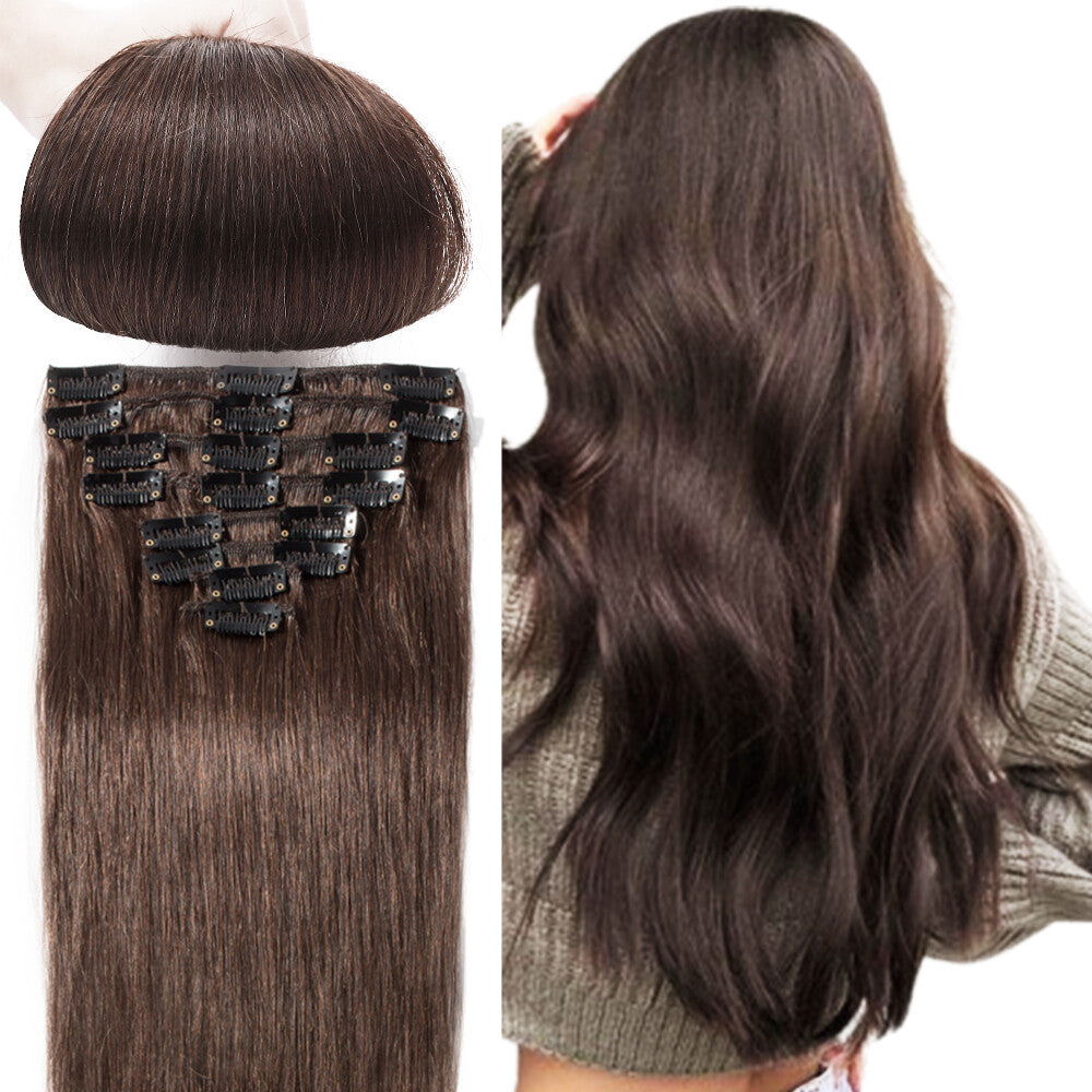Clip-In Hair Extensions Full Head Set - Remy Human Hair, Multiple Colors & Lengths