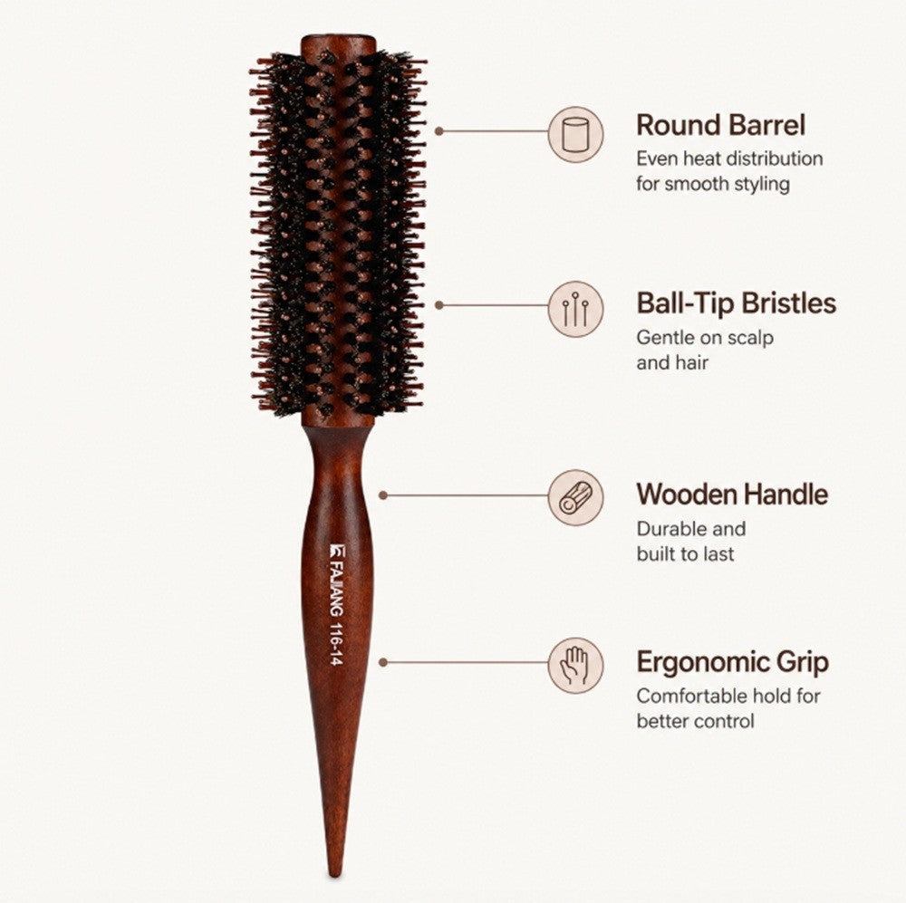 2.2 Inch Round Bristle Hair Brush with Wooden Handle for Blowouts & Styling