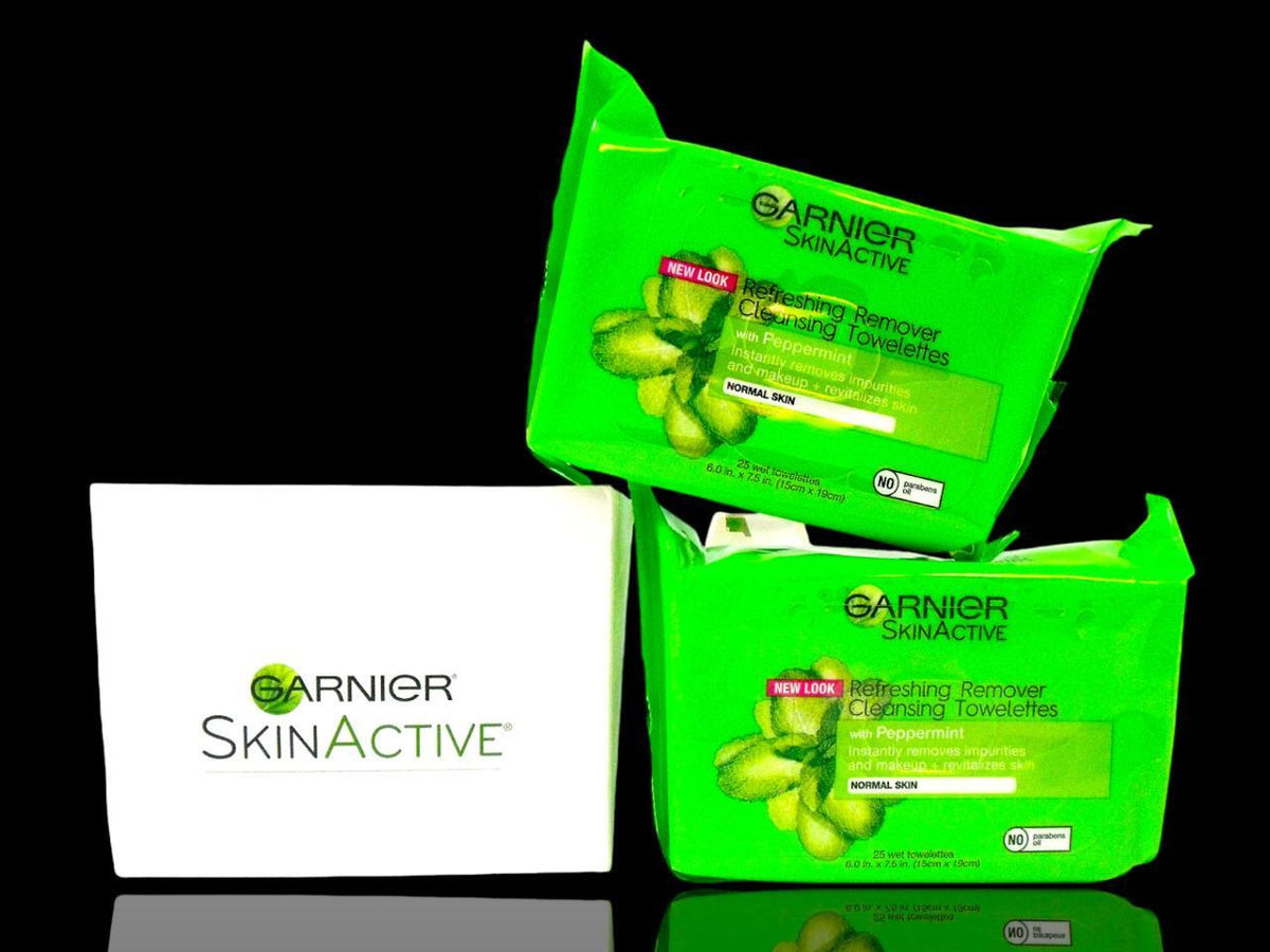(Lot of 3) Garnier Makeup Remover Wipes for Normal Skin - Cleansing Towelettes with Peppermint