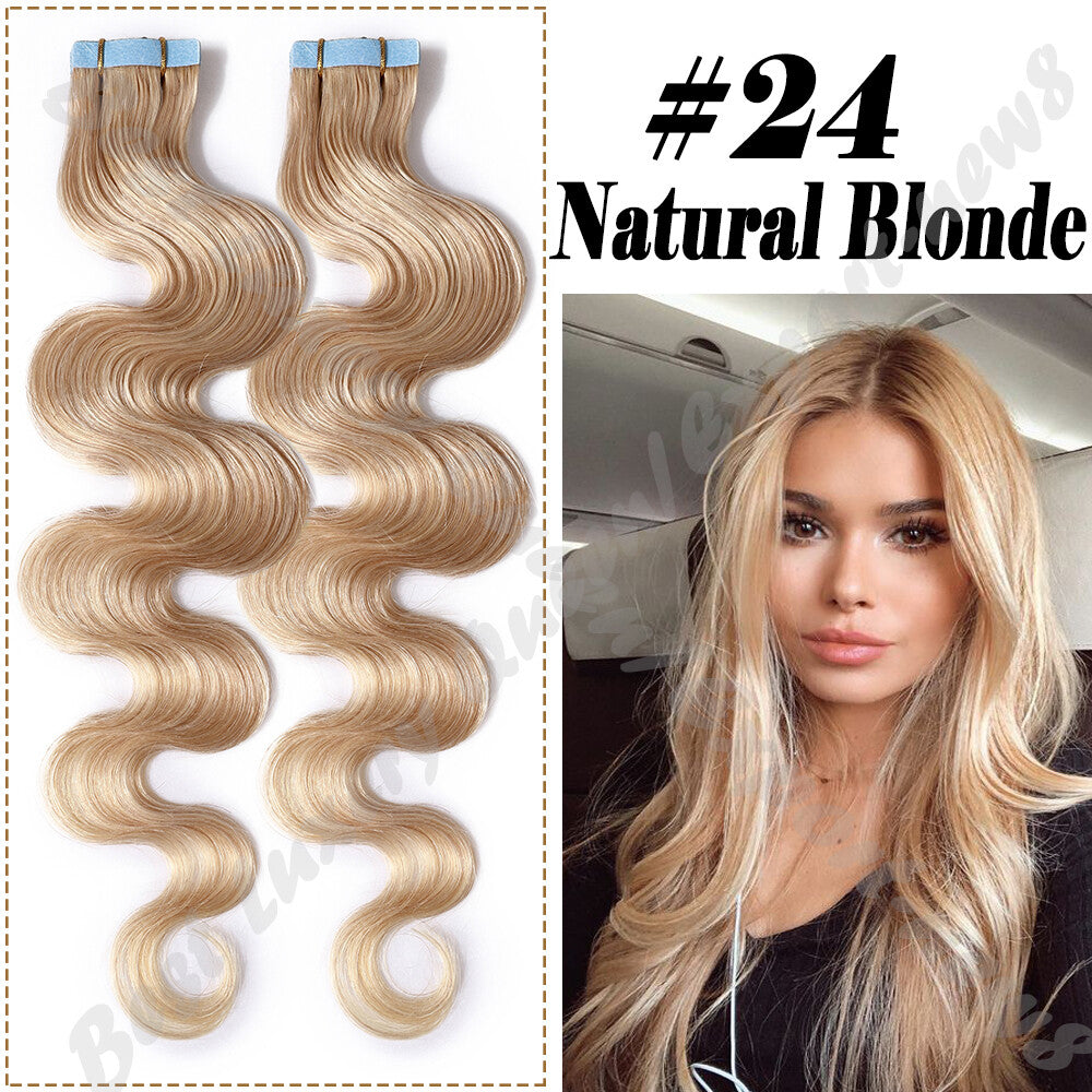 Thick Tape in Remy Human Hair Extensions Invisible Skin Weft Full Head