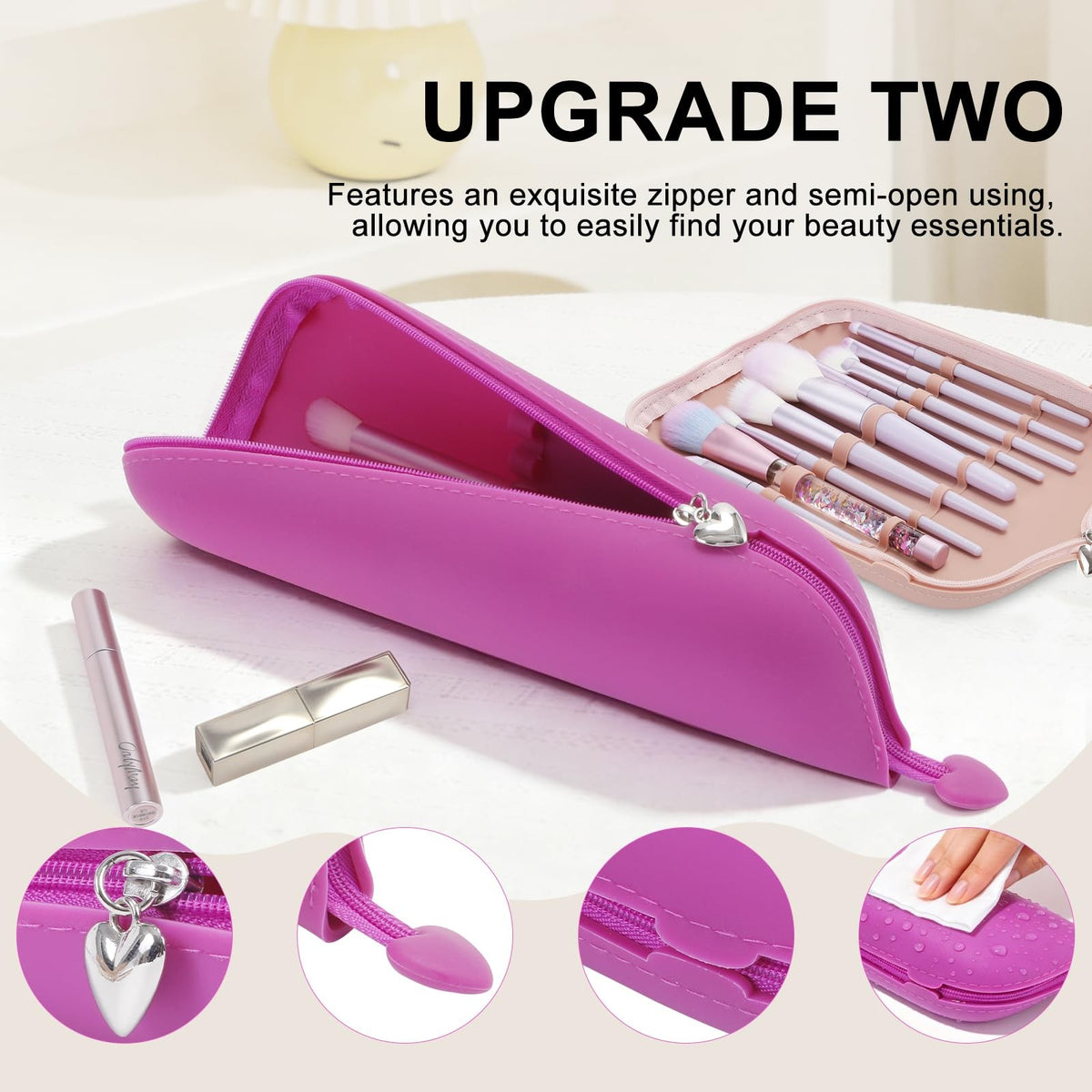 Silicone Makeup Brush Holder Travel Case Waterproof Organizer Pink