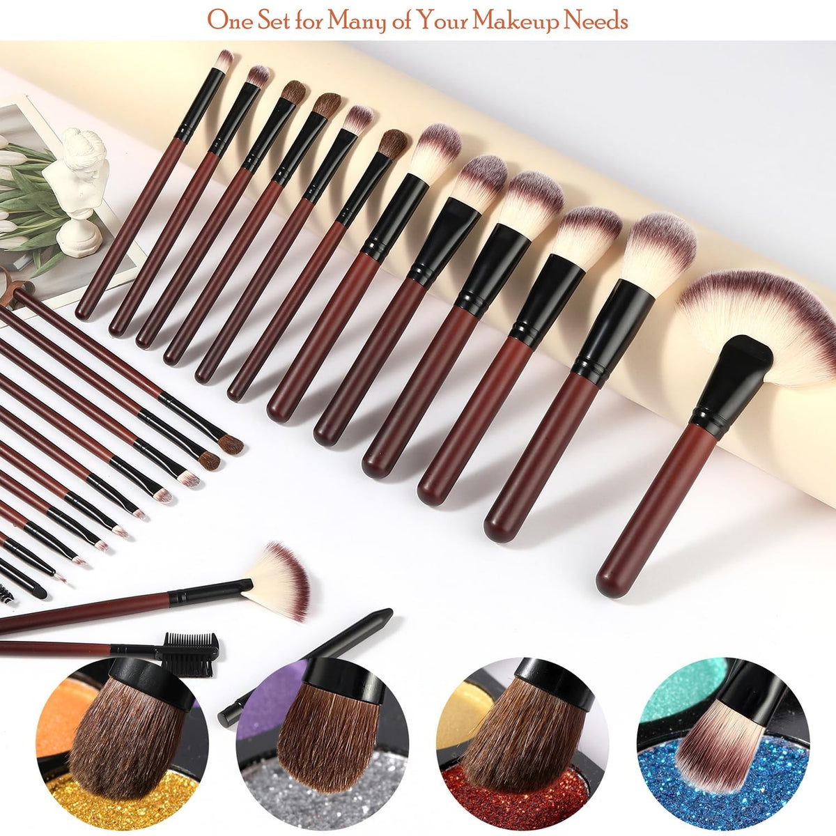 Full Face & Eye Makeup Brush Set - Travel Friendly Synthetic Brushes for Beginners