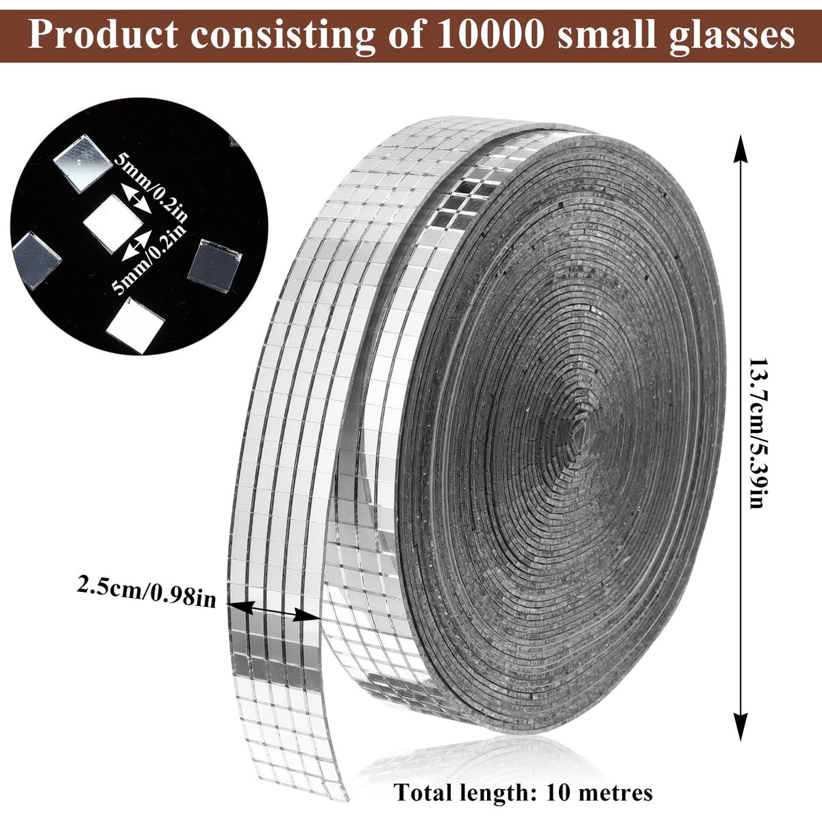 Self-Adhesive Disco Mirror Tiles 5x5mm - Silver Square Mosaic for DIY Crafts & Decor