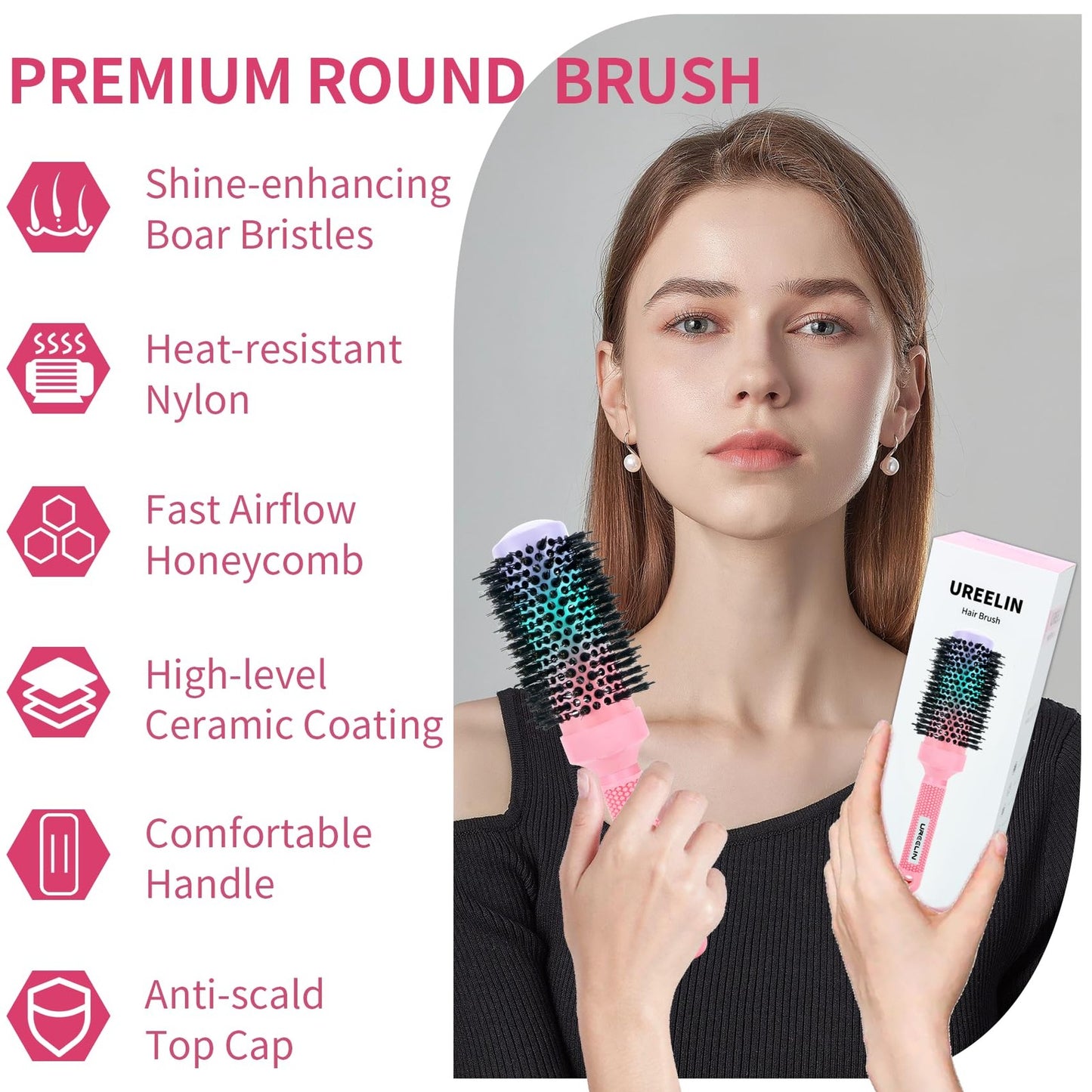 Round Hair Brush 43mm 1.7 Inch Ionic Ceramic Blowout Styling Tool