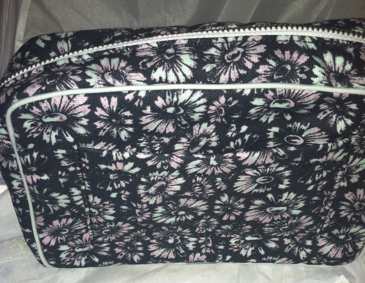 SunO Floral Cotton Canvas Makeup Bag - Black, Blue & Pink