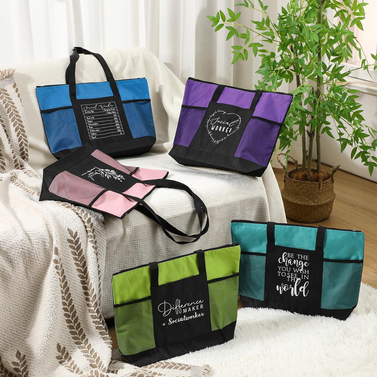 Social Worker Appreciation Gifts Tote Bag Bulk - Inspirational Oxford Cloth Bag Set