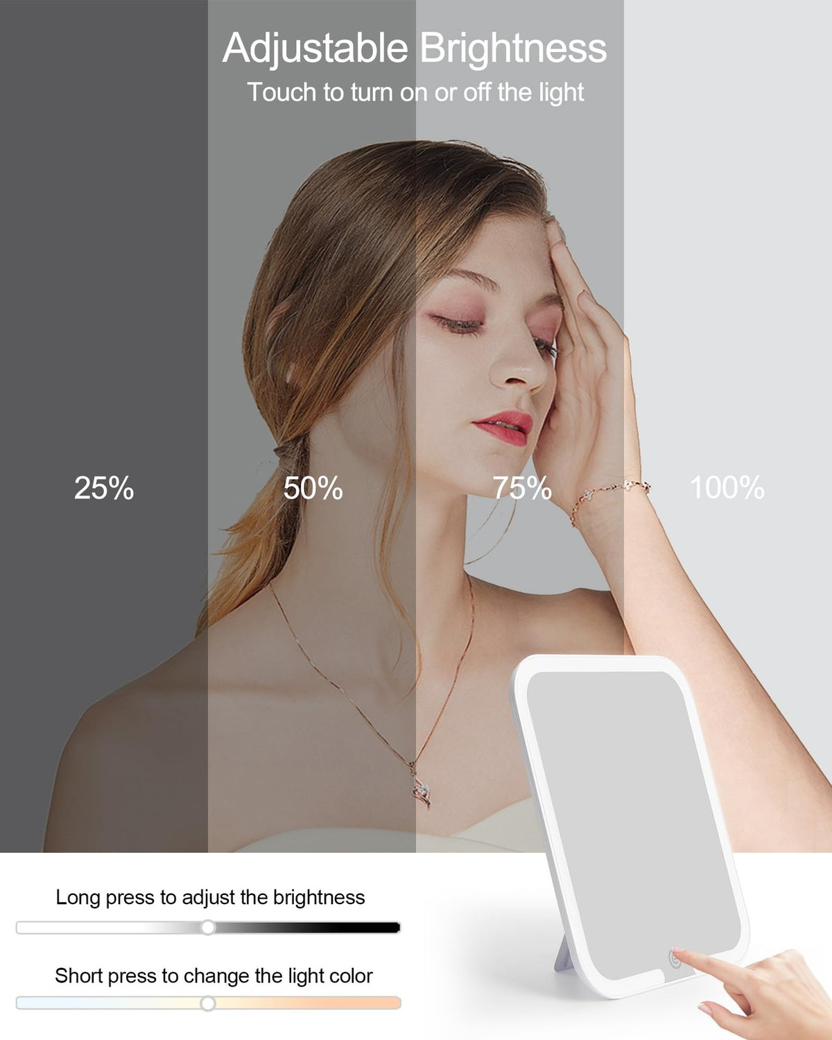 Makeup Mirror with Lights - Rechargeable LED Vanity Mirror for Makeup Bag, 3 Color Modes