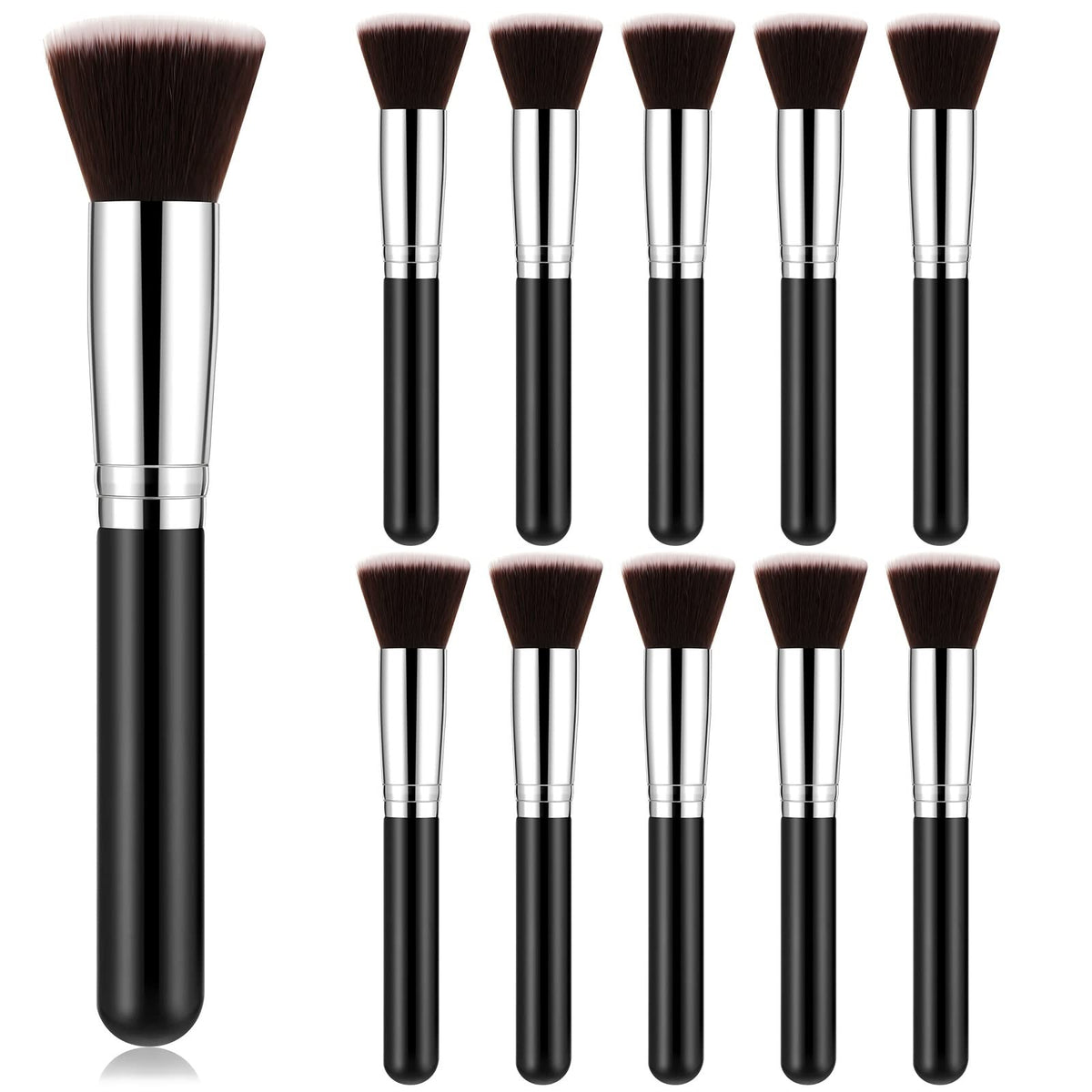 10 Pcs Flat Top Foundation Makeup Brushes Set - Liquid Face Beauty Tools
